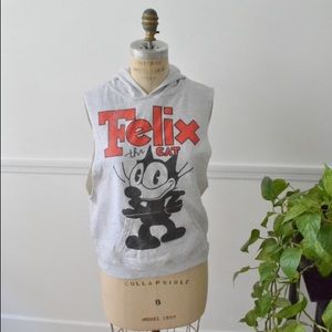 Tops - Grey Vintage Felix the cat sleeveless hoodie Tops - Grey Vintage Felix the cat sleeveless hoodie